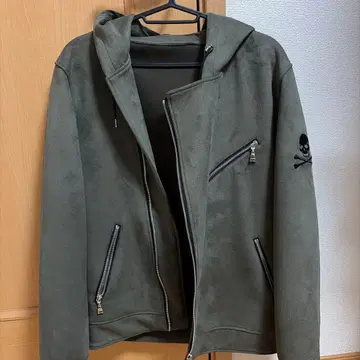 LOVELESS 올리브 그린 후드 부착 라이더 자켓