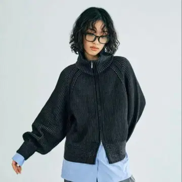 LEPSIM 렙심 니트 7게이지 배색 리브 ZIP 가디건