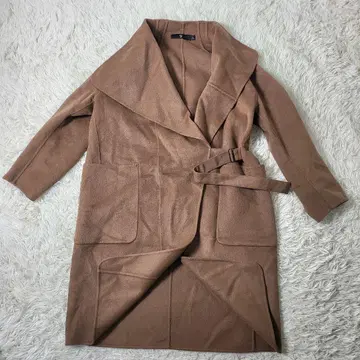 유니클로 +J 질 샌더 캐시미어 혼방 랩 코트 브라운 노카라 L