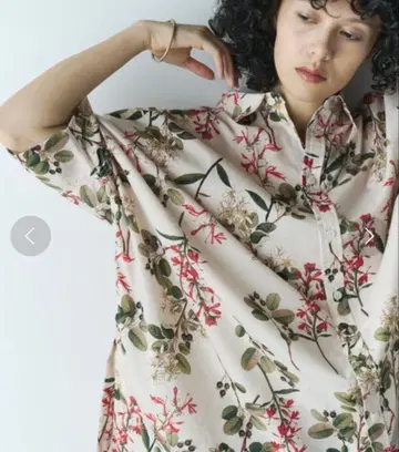 Libra Cue 보타니컬 프린트 하프 슬리브 롱 원피스