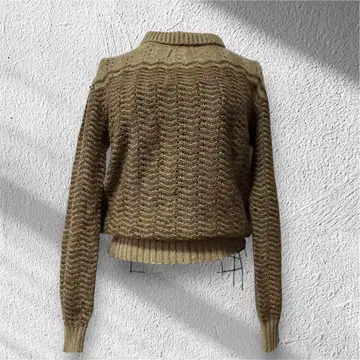 CORDIER 니트 스웨터 M 브라운 울 혼방 스탠딩 칼라 어른 내추럴