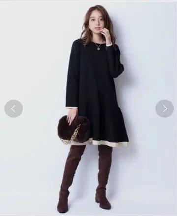 JUSGLITTY 바이컬러 니트 미니 원피스