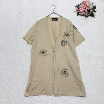 이탈리아제 꽃무늬 자수 가디건 반팔 루즈핏 고급 M