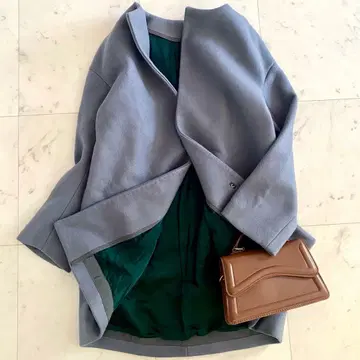 새상품급 드로어 오버 사이즈 코쿤 노카라 코트 울 실크