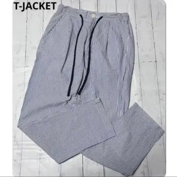 T-JACKET 스트라이프 패턴 코튼 축구 이지 팬츠 블루