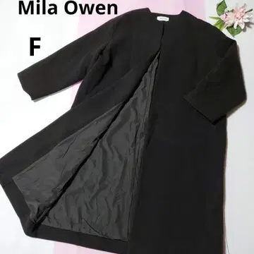 미라 오웬 체스터 코트 노카라 롱 코트 다크 블랙 F