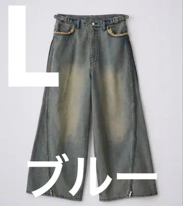 GRANCY 지퍼 디자인 배기 데님 팬츠 블루 L
