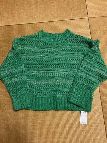 시스루 패턴 니트 풀오버 그린 택 포함