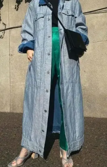 새상품급 Ameri 2WAY 리버서블 데님 롱 코트 F