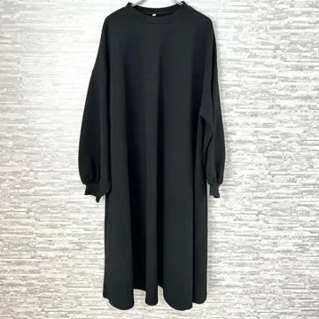 하자품 세일 심플 블랙 롱 원피스 M 와플 소재 체형 커버 긴팔