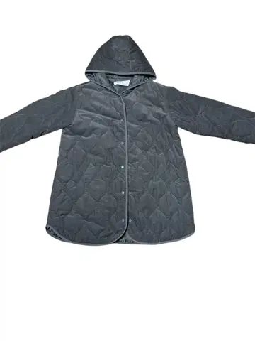 그레이 퀼팅 자켓 후드 부착