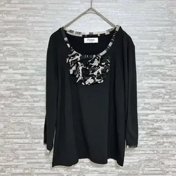 세니논 블랙 꽃 모티브 긴팔 상의 M 개성있는 페미닌