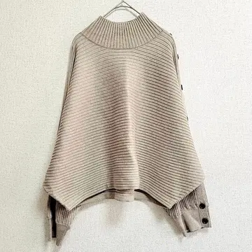 M 니트 스웨터 울 혼방 베이지 9호 하이넥 래글런 슬리브