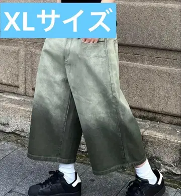 미사용 새상품 올리브 그린 와이드 레그 데님 하프 팬츠