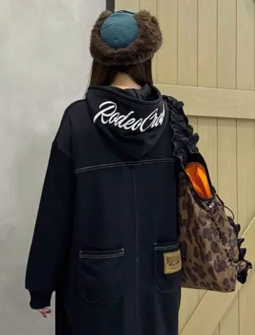 로데오 크라운 RCS 컬러 스티치 후드티 원피스 BLACK 롱 원피스