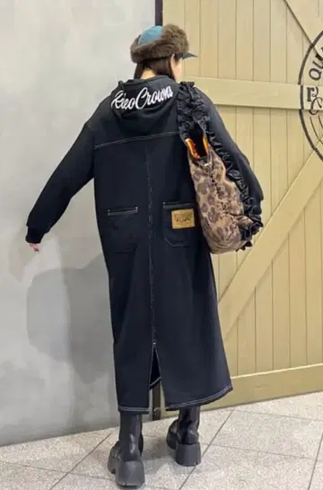 로데오 크라운 RCS 컬러 스티치 후드티 원피스 BLACK 롱 원피스