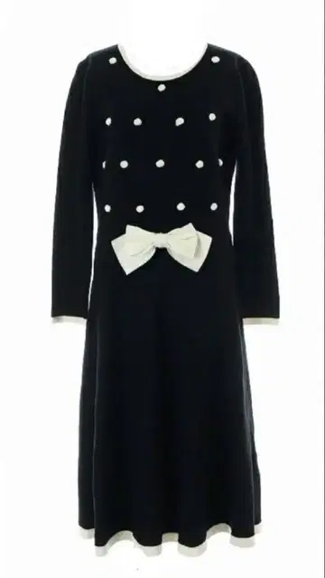 엠즈 그레이시 도트 리본 니트 롱 원피스 40 42 블랙
