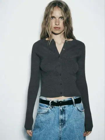 ZARA 다크 그레이 리브 니트 가디건