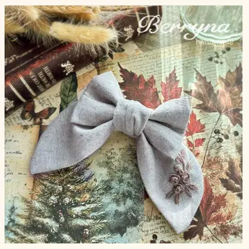 린넨 어른 자수 리본 베이지 장미