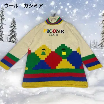 피코네 스웨터 롱 기장 자수 울 캐시미어 빨간색 노랑 파랑 하이넥