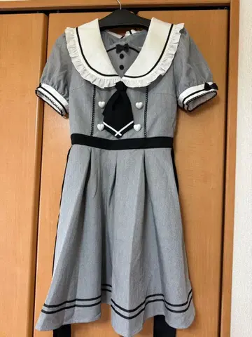 그레이 세일러 카라 반팔 원피스
