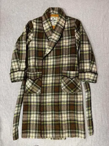 빈티지 NAPMAN 레나운 가운 롱 코트 로브 체크 구제 의류