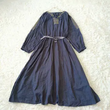 사만사 모스모스 SM2 루즈핏 자수 긴팔 맥시 원피스 F 면 기모 그레이