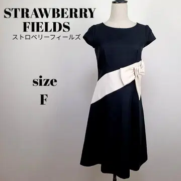 [ a1903 ] 스트로베리 필드 반팔 원피스 F 리본 블랙