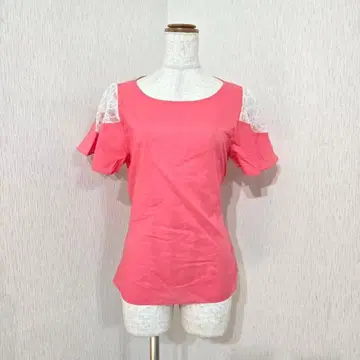 칼 파크 레인 레이스 절개 반팔 상의 핑크 리본 면 11