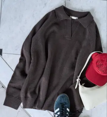 FREAK'S STORE 폴로 옷깃 스키퍼 니트 풀오버 브라운