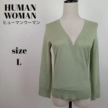 [ a1555 ] HUMAN WOMAN 얇은 소재 니트 카슈쿨 V넥 L