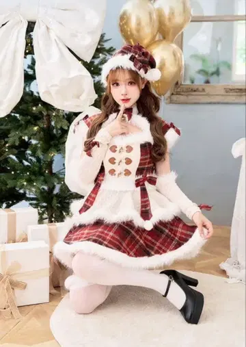 마리문 Malymoon 밀키 니트 더플 체크 산타