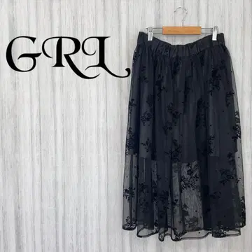 [그레일] 롱 스커트 시스루 레이스 블랙 안감 허리밴딩
