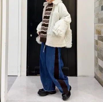 니코앤드 - 리메이크풍 콤비 배럴 팬츠 M