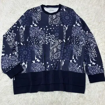 새상품급 Jih Nunc 풀오버 M 네이비 페이즐리 & 레오파드