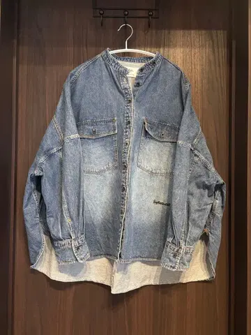 빈티지 스타일 데님 밴드 칼라 셔츠