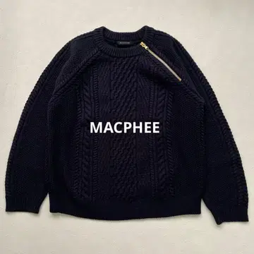 MACPHEE 케이블 집 니트 풀오버 네이비
