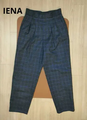 IENA 체크 턱 울 와이드 테이퍼드 팬츠 36