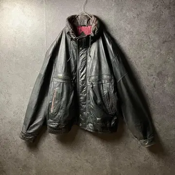 빈티지 가죽 자켓 블랙 포켓 안감 빨간색 한국제 레트로 버튼