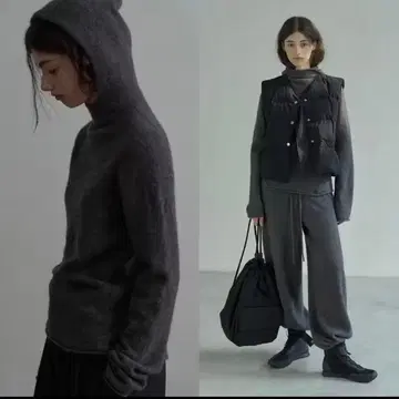 여성용 니트 L 다크 그레이 후드 부착 니트 새상품 한국 따뜻한 니트