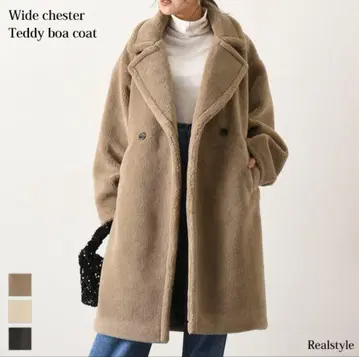 택 포함 미사용 새상품 와이드 체스터 테디 보아 코트 베이지