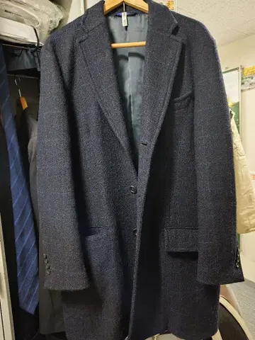 [새상품급] 네이비 체스터 코트 해리스 트위드