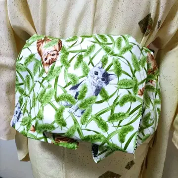 어른용 헤코오비 반폭 오비 핸드메이드 미오 No.2382 고양이와 풀