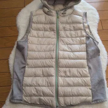 베이지 다운 베스트 후드 부착 LL 사이즈