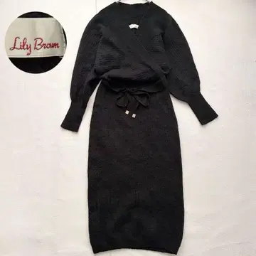 Lily Brown 모헤어 혼방 니트 원피스 블랙 리본 긴팔 카슈쿨
