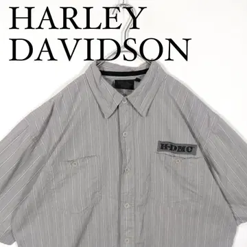 HARLEY DAVIDSON 스트라이프 셔츠 반팔 버튼다운 그레이 L