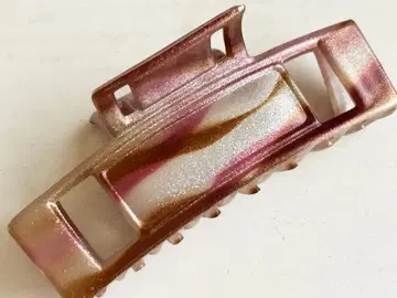 미사용 빅 마블 핑크 브라운 프랑스제 헤어 클립 머리 장식 올림머리