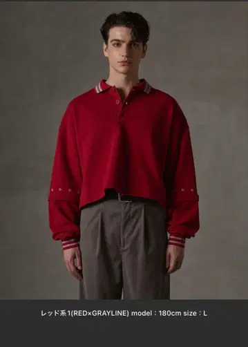 레드 크롭 피케 셔츠 L 사이즈