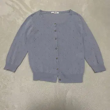 패턴 가디건 시스루 니트 연보라 비쥬 버튼 7부 소매