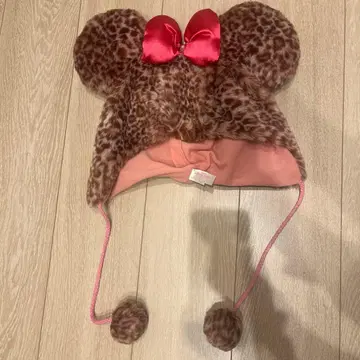 디즈니 레오파드 무늬 팬 캡 핑크